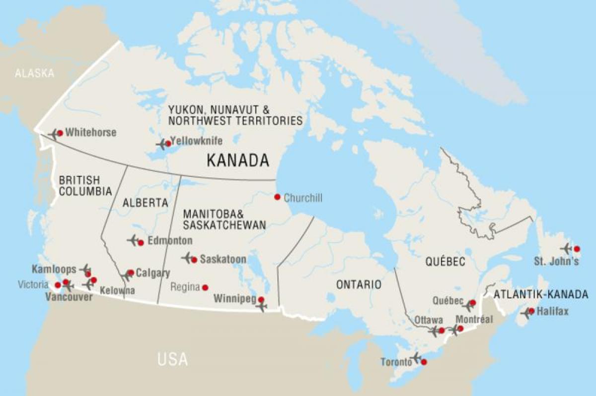 خريطة مطارات كندا