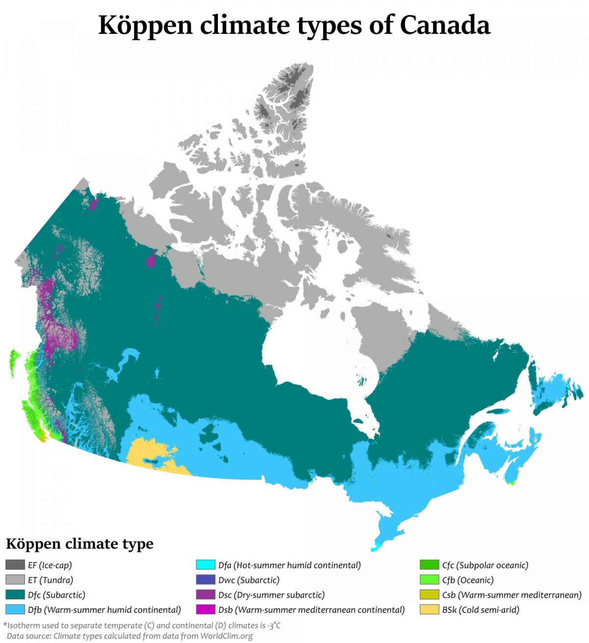 خريطة درجة الحرارة كندا