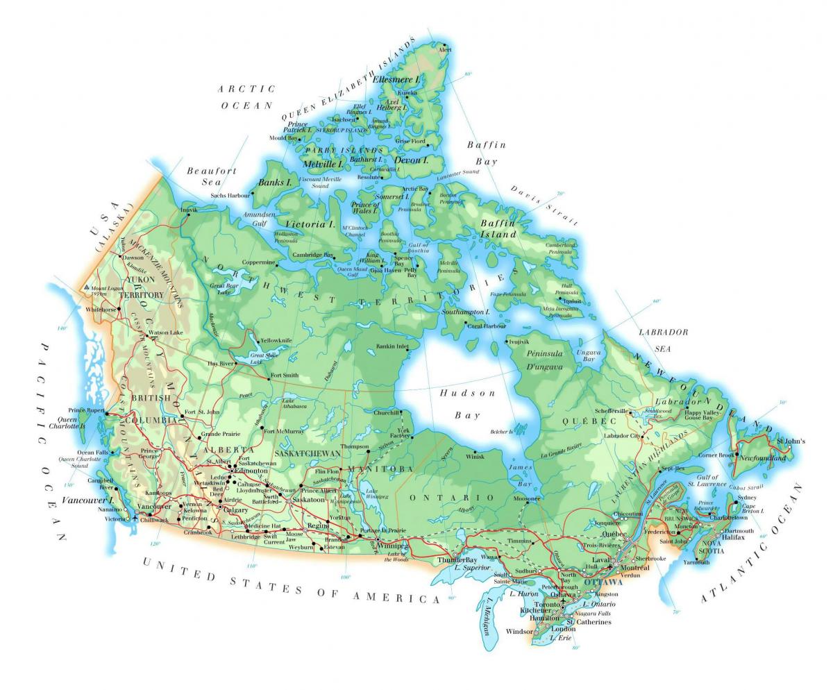 خريطة ارتفاع كندا