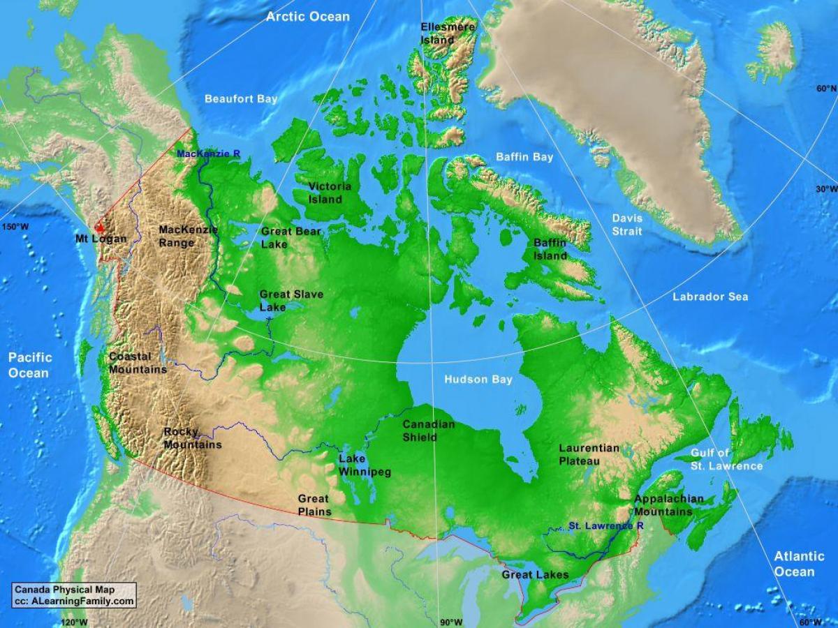 الجبال في خريطة كندا
