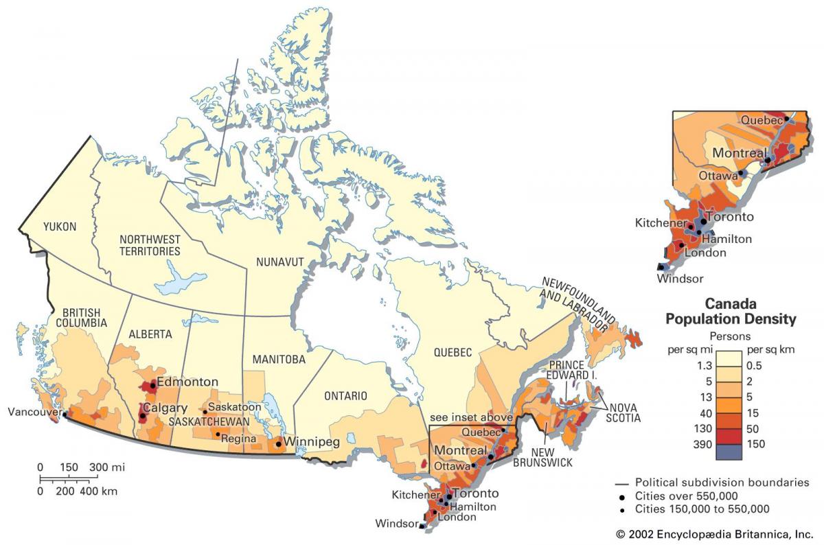 خريطة الكثافة في كندا