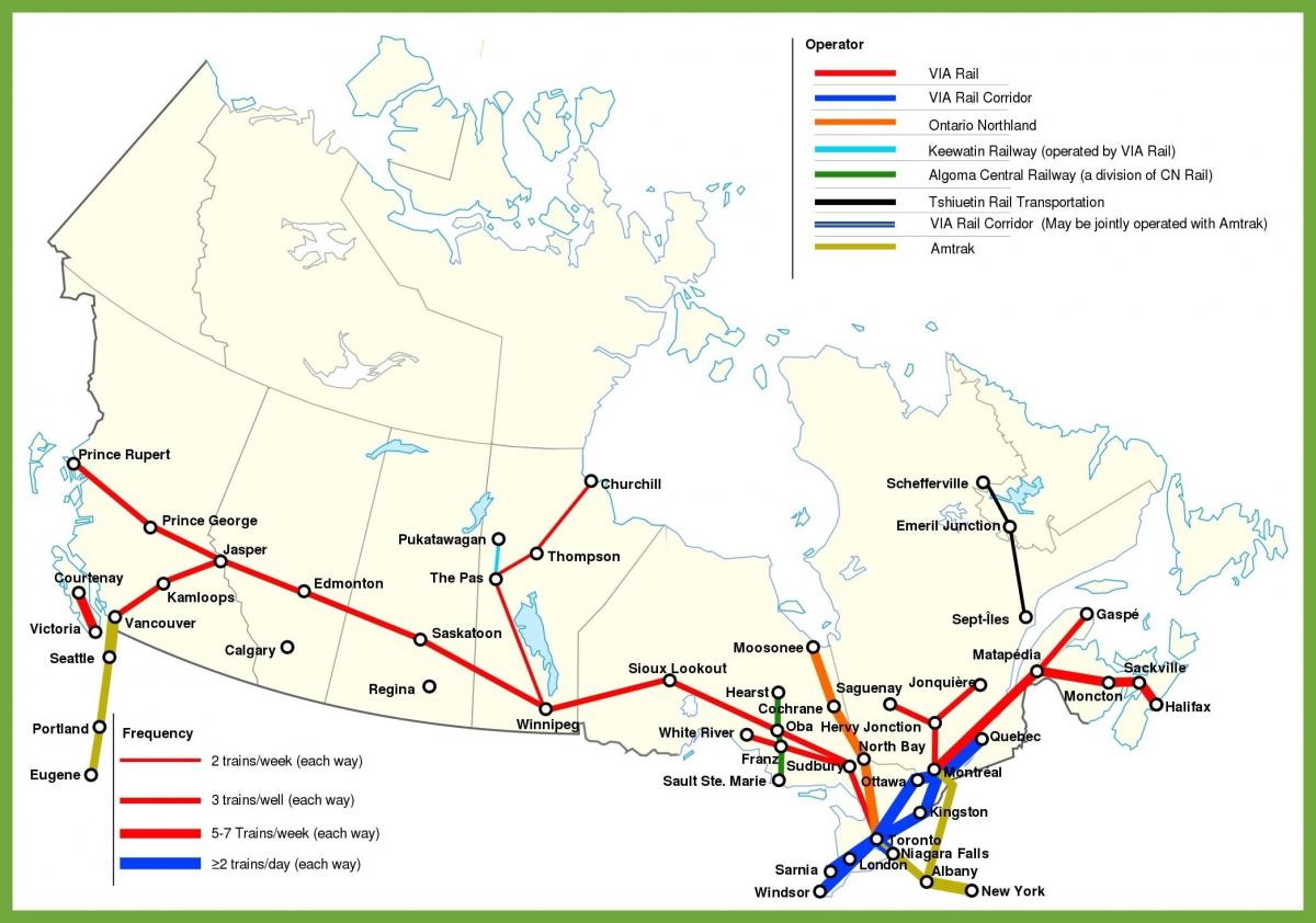 خريطة خطوط القطار في كندا