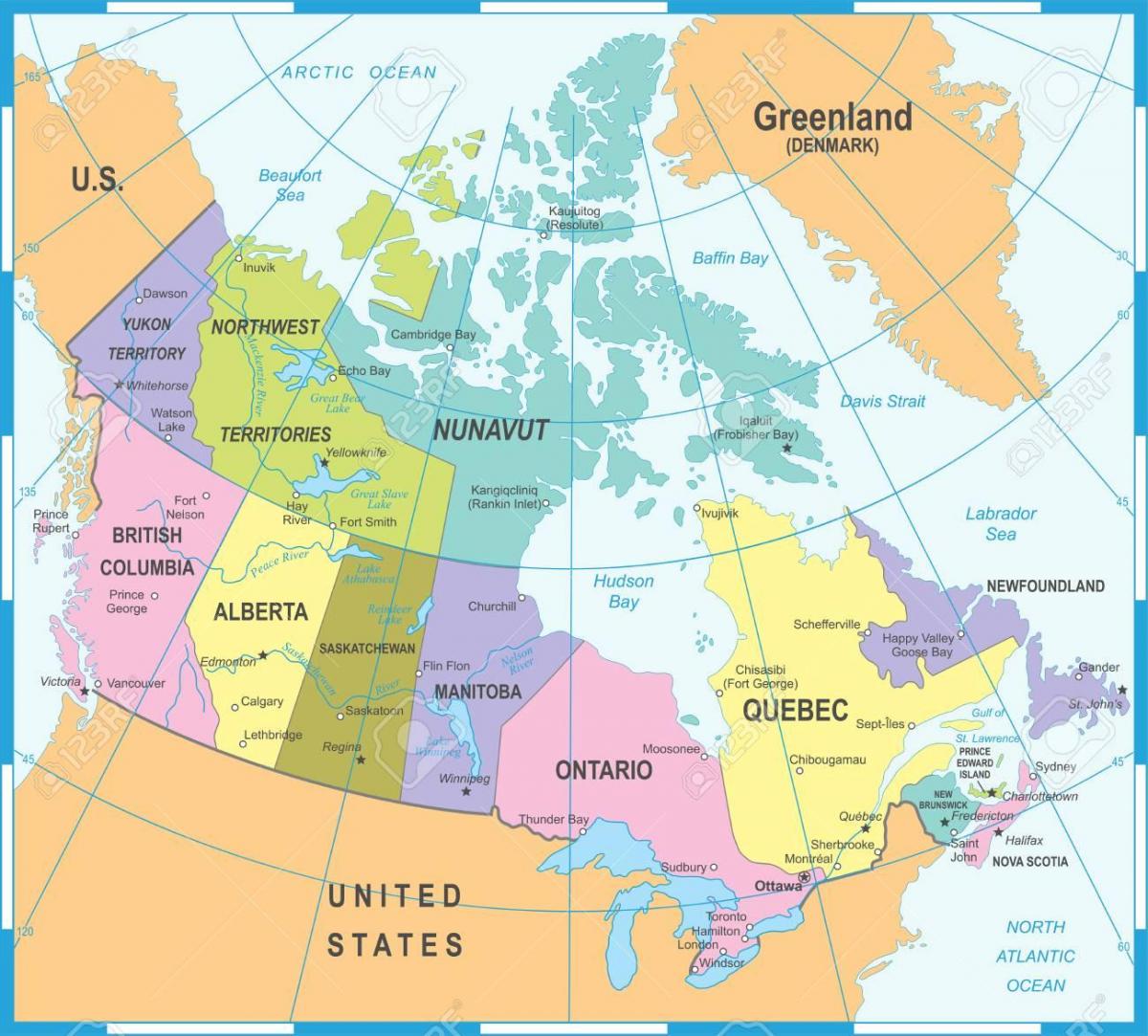 خريطة كندا والدول المجاورة